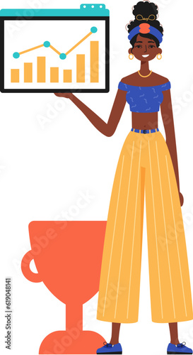 The female child holds a chart with cocksure moral push button out in his handwrite. Trendy style, Vector Illustration