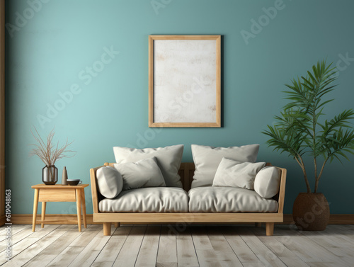 Mockup frame in home interior background beige room, Mockups Design 3D, High-quality Mockups, Generative Ai