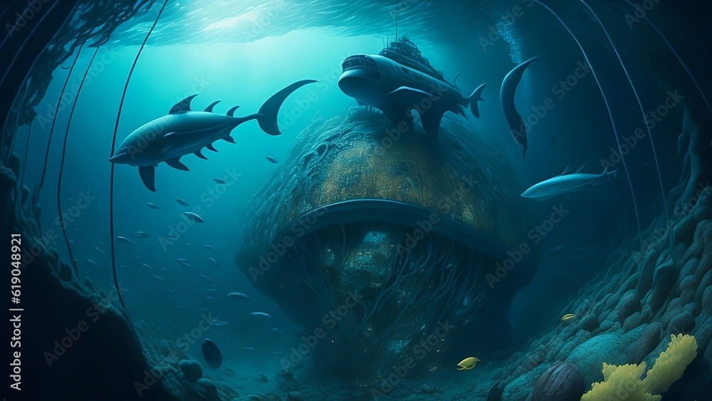 A Sprawling Underwater City With Bioluminescent Aquatic Life Glass ...