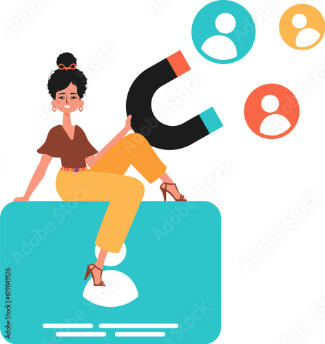 The girlfriend holds a hustle wag in his die , which attracts reckon. Trendy style, Vector Illustration
