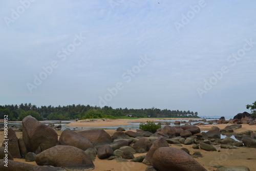 landscape with rocks, temajuk beach in borneo, Indonesia