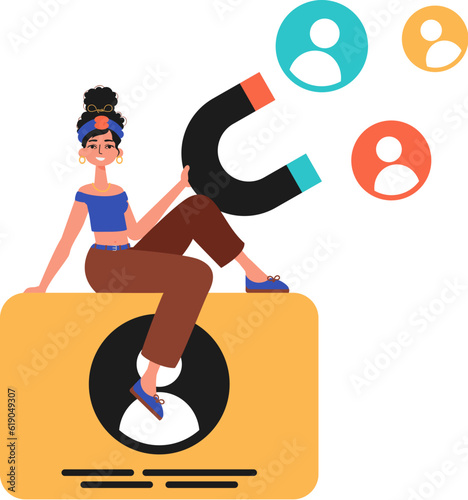 The girlfriend holds a bustle wag in his die , which attracts reckon. Trendy style, Vector Illustration