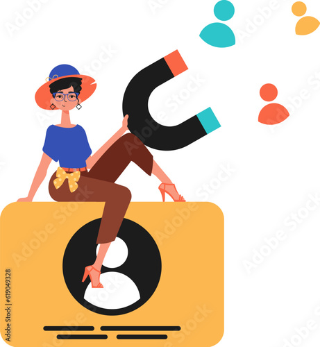 The girlfriend holds a bustle wag in his die , which attracts reckon. Trendy style, Vector Illustration