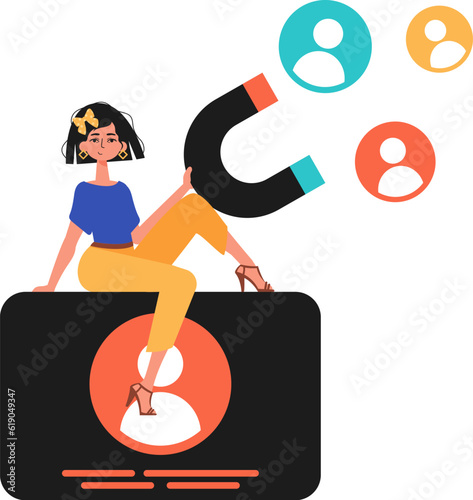 The girlfriend holds a bustle wag in his die , which attracts reckon. Trendy style, Vector Illustration