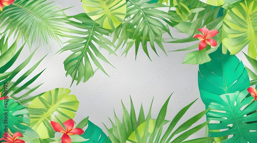 Immersive 3D Tropical Leaves in a Serene Blank Space Setting