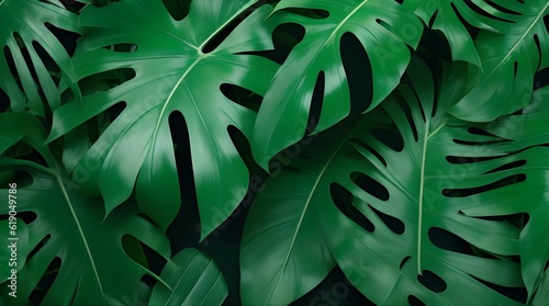 Immersive 3D Tropical Leaves: Summer's Dark Green Oasis