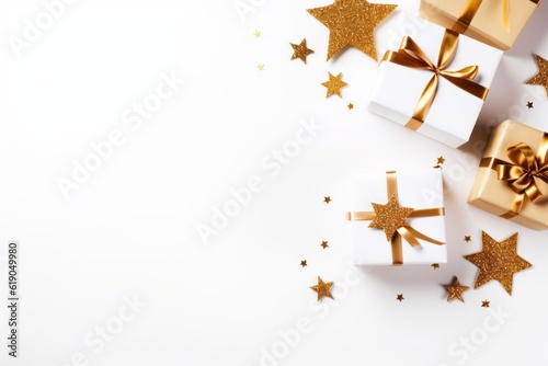 Christmas and New Year Holiday Background with Gifts and Greeting Card AI Generated