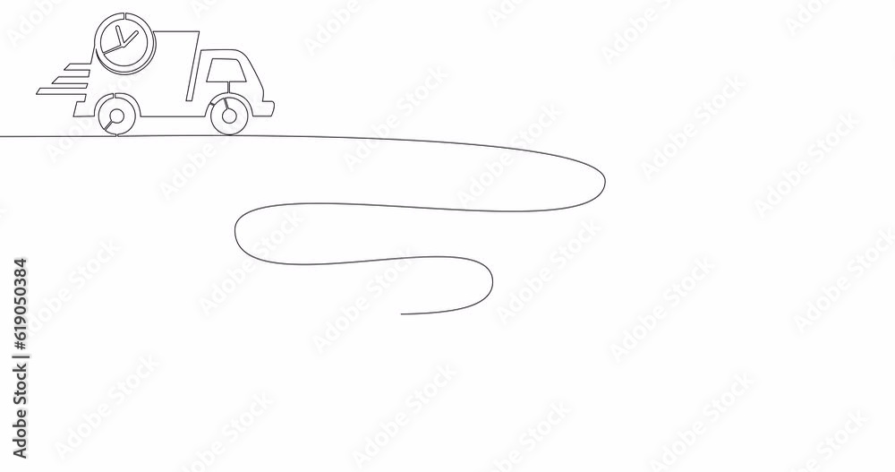 Self drawing line animation Delivery truck route continuous one single line drawn concept video