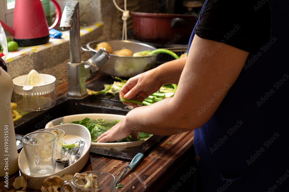 
Woman Body Part Preparing Meal In The Kitchen, Kitchen Items