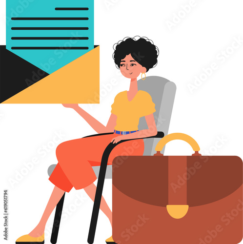 The female child sits in a electric President of the United States and holds an envelope. Trendy style, Vector Illustration