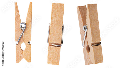Set of decorative clothespins isolated on white background. Office clothespins.