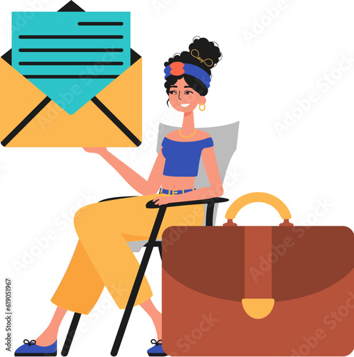 The female child sits in a electric President of the United States and holds an envelope. Trendy style, Vector Illustration