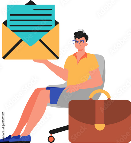 The derision sits in a professorship and holds an envelope. Trendy style, Vector Illustration