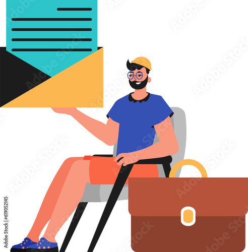 The derision sits in a professorship and holds an envelope. Trendy style, Vector Illustration