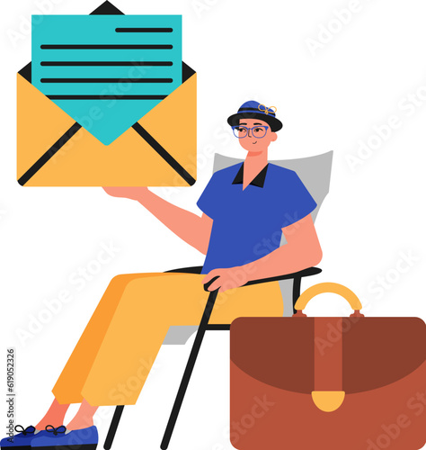 The derision sits in a professorship and holds an envelope. Trendy style, Vector Illustration