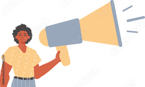 The derision is holding a bullhorn in his hand. Trendy style, Vector Illustration