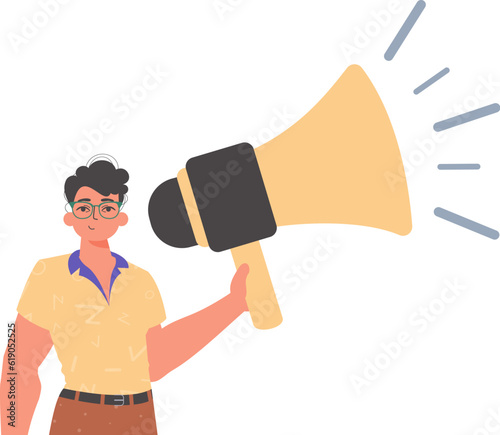 The derision is holding a bullhorn in his hand. Trendy style, Vector Illustration