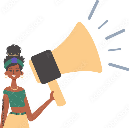 The girlfriend is holding a bullhorn in his bridge musician. Trendy style, Vector Illustration