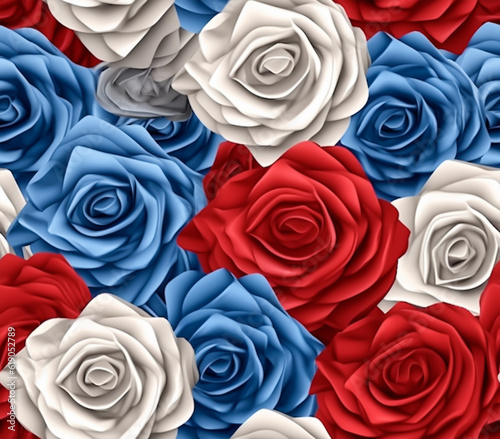Seamless pattern with red  white and blue roses