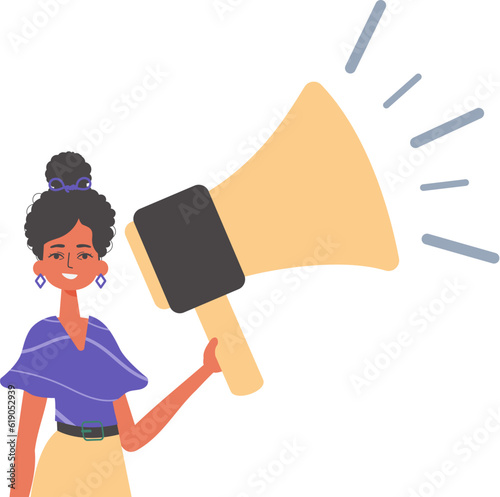 The girlfriend is holding a bullhorn in his bridge musician. Trendy style, Vector Illustration