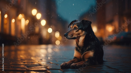 street dog portrait in the evening photo