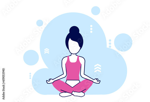 Young woman meditating vector on blue background