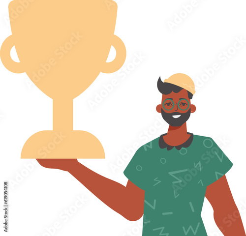 The derision holds the achiever 's cup in his template. Trendy style, Vector Illustration photo