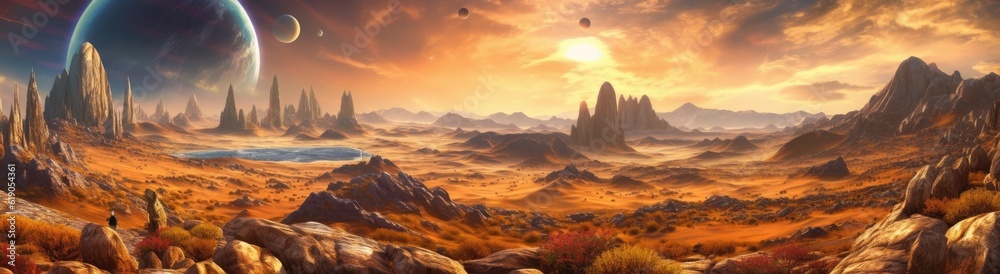 Illustration Art Fantasy Alien Planet Landscape, Generative AI