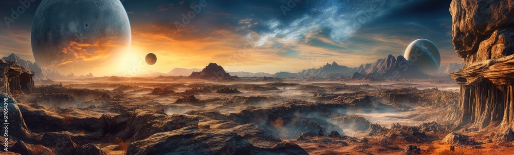 Fototapeta premium Illustration Art Fantasy Alien Planet Landscape, Generative AI
