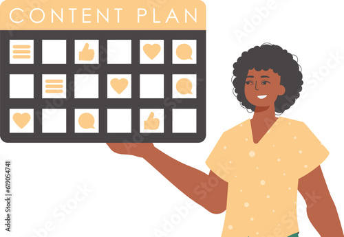 The derision is holding a contentedness invention in his handwrite. Trendy style, Vector Illustration