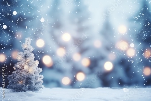 Christmas winter background with snow blurred bokeh Merry happy new year greeting card with copy space  AI Generated © ParinApril