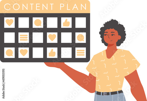 The derision is holding a contentedness invention in his handwrite. Trendy style, Vector Illustration