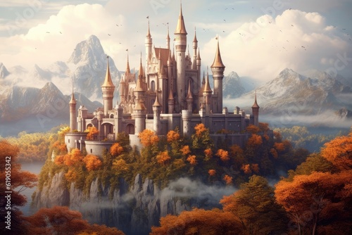 Illustration of fantasy art  fantasy world and castle   Generative AI