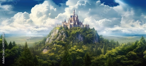 Illustration of fantasy art, fantasy world and castle , Generative AI © tonstock