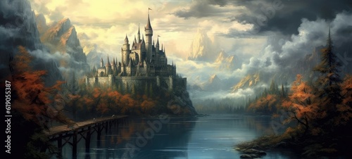 Illustration of fantasy art  fantasy world and castle   Generative AI