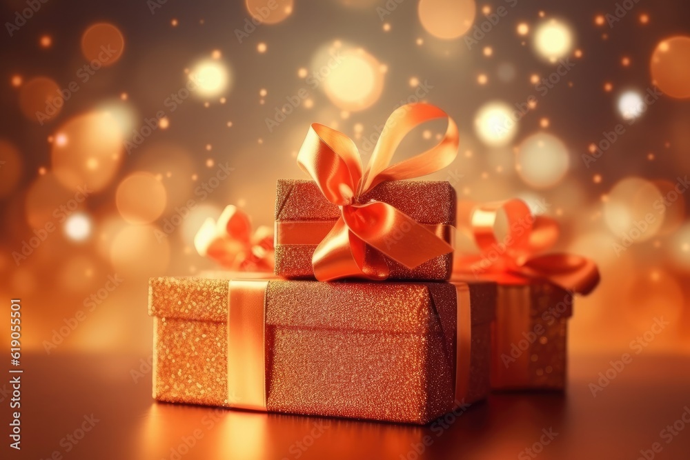 Gift box full of decorative festive object with bokeh and glitter, Generative AI Gift box full of decorative festive object with bokeh and glitter, Generative AI