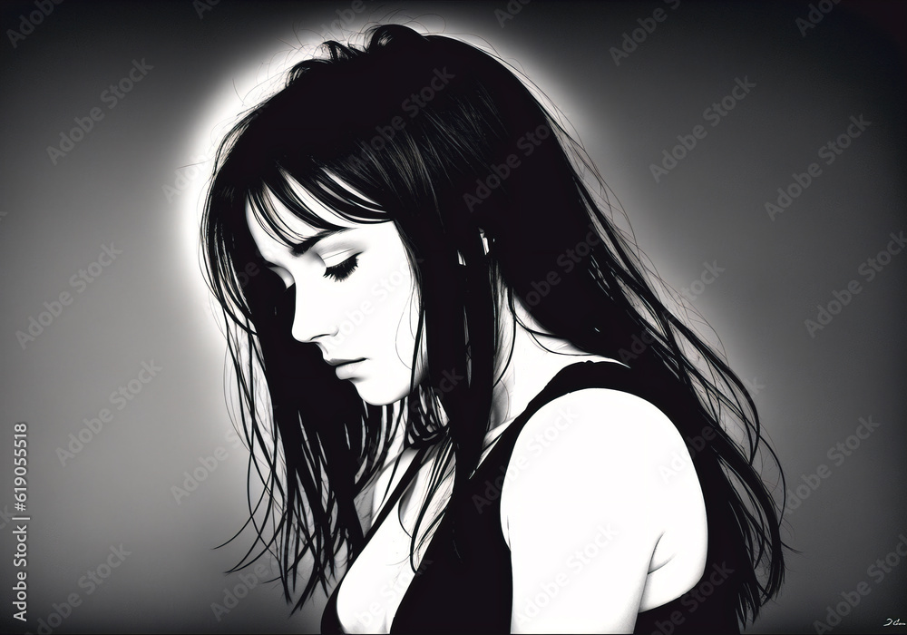 The girl is depressed. The concept of despair and stress. Generative AI. The girl is depressed. The concept of despair and stress. Generative AI.