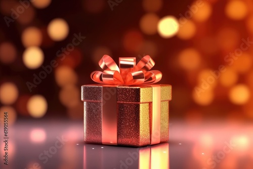 Gift box full of decorative festive object with bokeh and glitter, Generative AI © tonstock