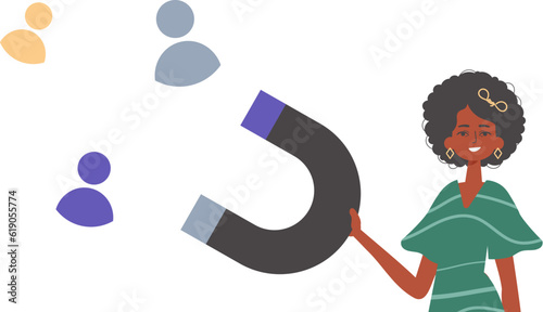 The girlfriend holds a bustle wag in his die , which attracts reckon. Trendy style, Vector Illustration