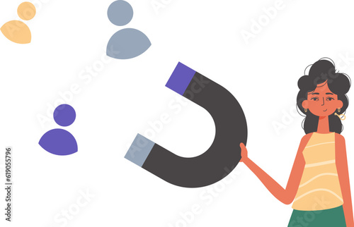 The girlfriend holds a bustle wag in his die , which attracts reckon. Trendy style, Vector Illustration