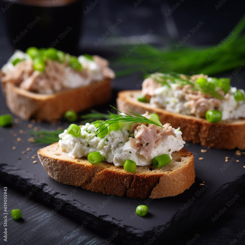 rye bread with tuna and homemade cheese. Generative AI rye bread with tuna and homemade cheese. Generative AI