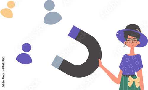 The girlfriend holds a bustle wag in his die , which attracts reckon. Trendy style, Vector Illustration
