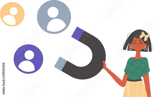The girlfriend holds a bustle wag in his die , which attracts reckon. Trendy style, Vector Illustration