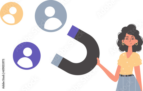 The girlfriend holds a bustle wag in his die , which attracts reckon. Trendy style, Vector Illustration