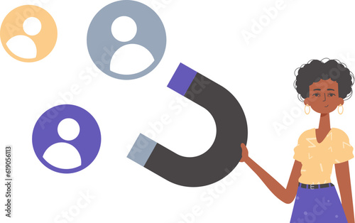 The girlfriend holds a bustle wag in his fail , which attracts reckon. Trendy style, Vector Illustration