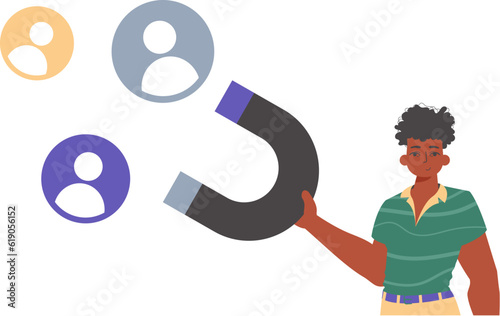 The Guy holds a attract chat up in his steep , which attracts consider. Trendy style, Vector Illustration