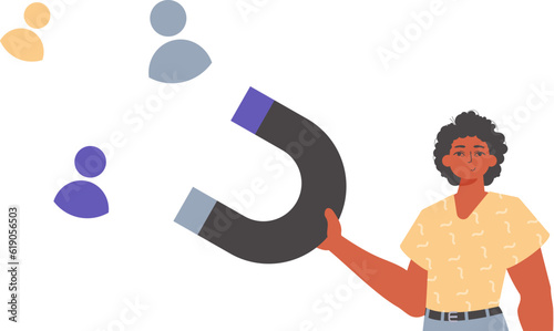 The Guy holds a attract chat up in his steep , which attracts consider. Trendy style, Vector Illustration