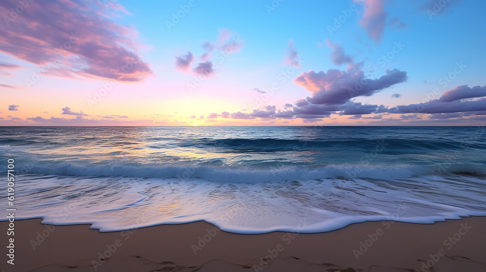 Serene Beach Sunset, Tranquility at Dusk. Generative Ai