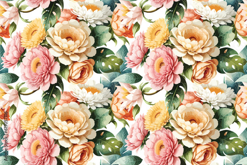 Floral shape watercolor seamless pattern.