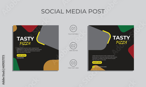 tasty pizza social media post design. vector social media marketing post template.